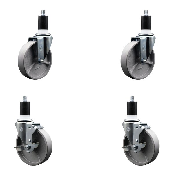 Service Caster 5'' Semi Steel Wheel Swivel 1-1/2'' Expanding Stem Caster Set 2 Brakes, 4PK SCC-EX20S515-SSR-2-TLB-2-112 - main